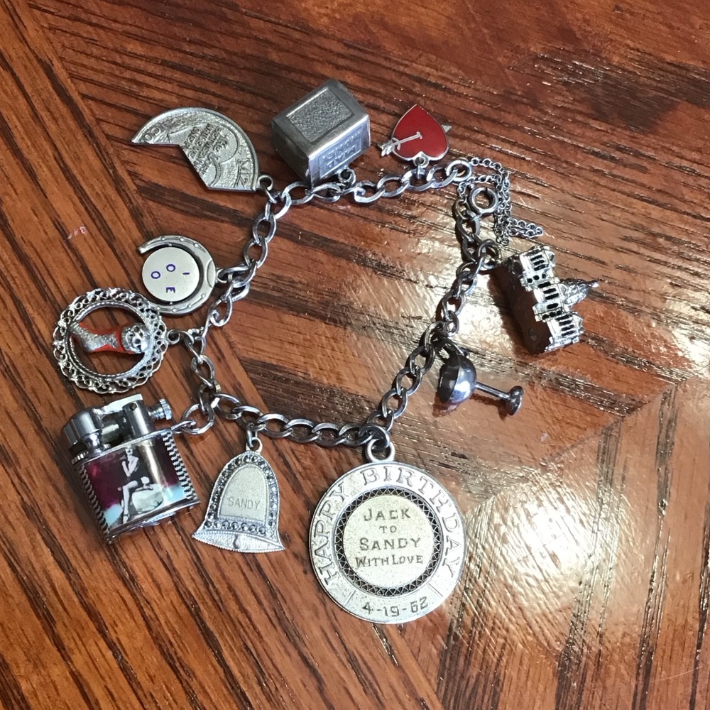 Vintage Sterling Charm Bracelet Mini Pin up Girl Lighter, Mad Money+++